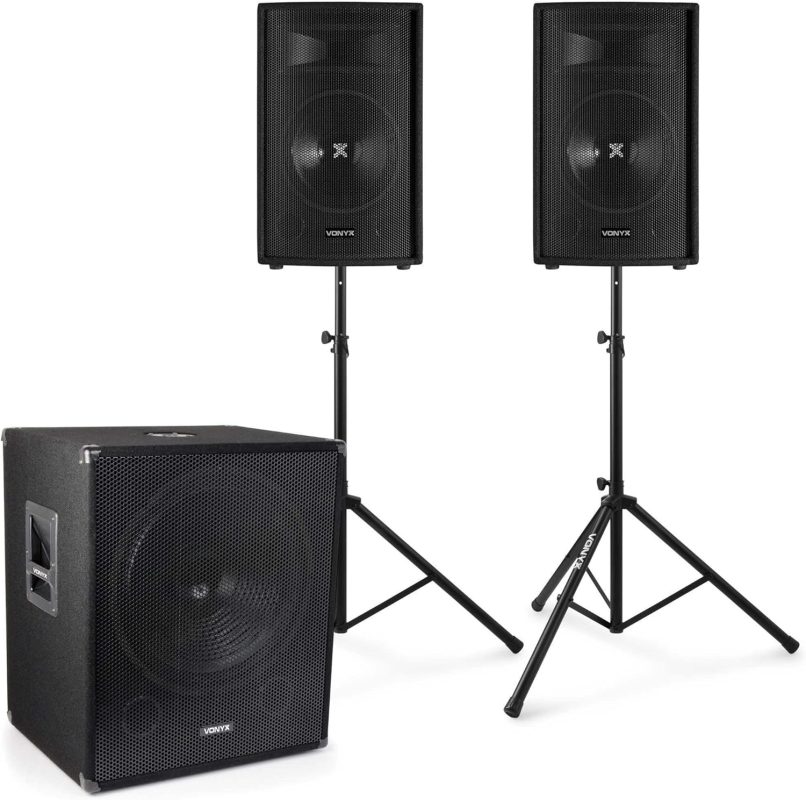 Vonyx 2.1 Full Set Live 1600W - SMWBA18 18" Active Subwoofer + 2 SL12 12" Speakers - Integrated Amplifier - Powerful Professional Sound - Includes Cables - Ideal for Events, DJs and Parties