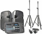 Vonyx PSS302 PA System Complete Set Speakers with Mixer, Sound System, 300 W, PA Speaker Set with Microphone and Tripods, Bluetooth, USB, SD, Remote Control, DJ, Singer, Conference