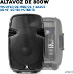 Vonyx SPJ-1500ABT Active Speaker 15" Autoamplified 800W with Bluetooth, MP3 Player, USB/SD, Microphone Input, Powerful Subwoofer, Professional Sound for Parties, DJs, Events and Karaoke - Imagen 2
