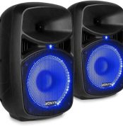 Vonyx VPS082A Sound System Pack of 2 400W Portable Active Speakers with Wired Microphone, Remote Control, Bluetooth Technology, MP3 Player with USB and SD, LED Lights