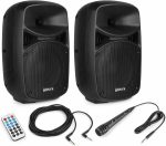 Vonyx VPS082A Sound System Pack of 2 400W Portable Active Speakers with Wired Microphone, Remote Control, Bluetooth Technology, MP3 Player with USB and SD, LED Lights - Imagen 2