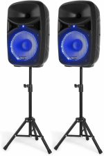 Vonyx VPS102A - Sound System 600W max (300W Output, 200W RMS), Bluetooth, USB, Rhythmic LEDs, Microphone, Remote Control and Stands Included for Events, Karaoke and Beginner DJs