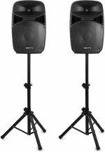 Vonyx VPS122A Powered Speakers Pack of 2 800W Portable Active/Passive Bluetooth Speakers, 12 Inches, Wired Microphone, Remote Control, Tripods, MP3 Player with USB and SD, LEDs - Imagen 2