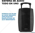 Vonyx VSP200 200W Autoamplified Speaker with Battery, Bluetooth, FM Radio, USB/SD, MP3 Player and 2 Wireless Microphones – Rechargeable Portable Sound Ideal for Events, Parties or Outdoors - Imagen 2