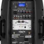 Vonyx Verve38 800W Portable Powered Speaker with Battery, Bluetooth, 12" Subwoofer, USB/SD/MP3 Player, AUX Input, 2 UHF Microphones, Karaoke and Remote Control, Black - Imagen 2