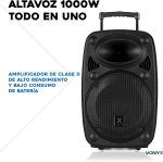 Vonyx Verve46 Powerful Bluetooth Speaker 1000 W, Portable Powered Speaker with Karaoke Microphone, Bluetooth Speaker USB, SD, MP3, AUX, 2 UHF Microphones, Remote Control, Subwoofer 15 Inches, Black - Imagen 2