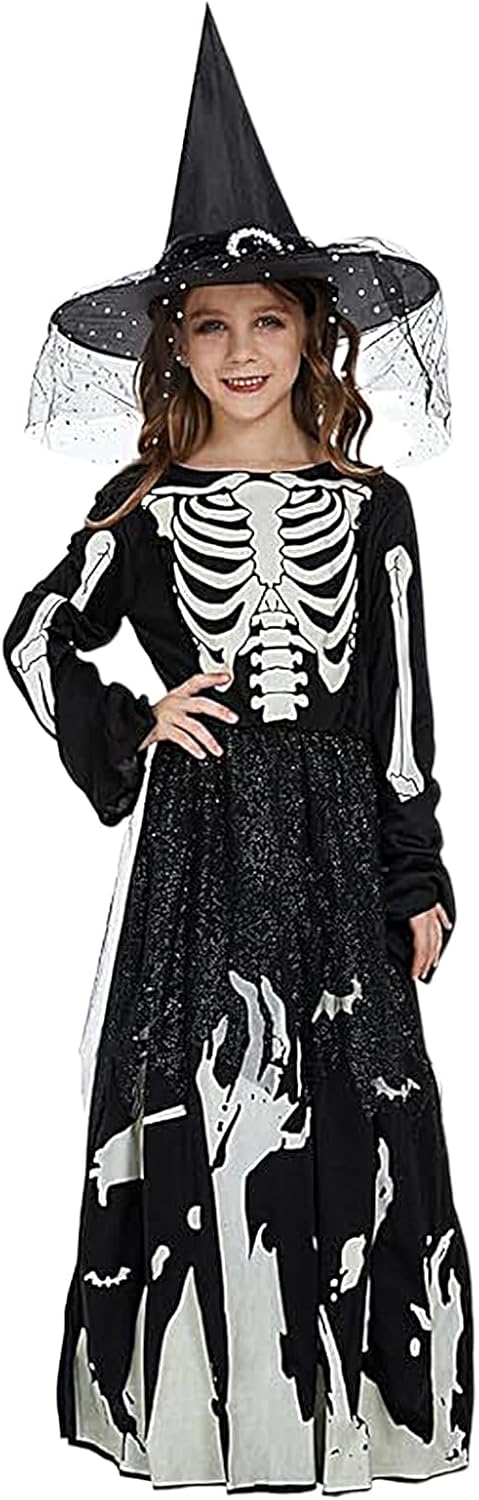 Witch Costume For Girls | Girl Dress With Hat | Comfortable Cosplay Accessories For Birthday Parties Clubs Festivals Outdoor Halloween Kids