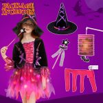 Witch Costume for Girls, Witch Dress Girl, Halloween Costumes Girls, LED Witch Skirt with Hat, Lanterns and Wand, Cosplay Witch Costume for Halloween Carnival Party - Imagen 2