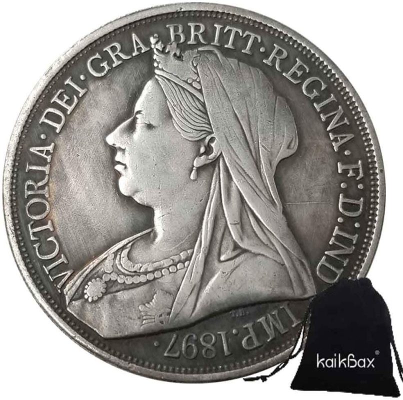 YunBest 1897 Antique UK Coin - Victoria Queen Coin - Antique UK Lucky Coin - Commemorative Coins - Discover the History + KaiKBax Bag