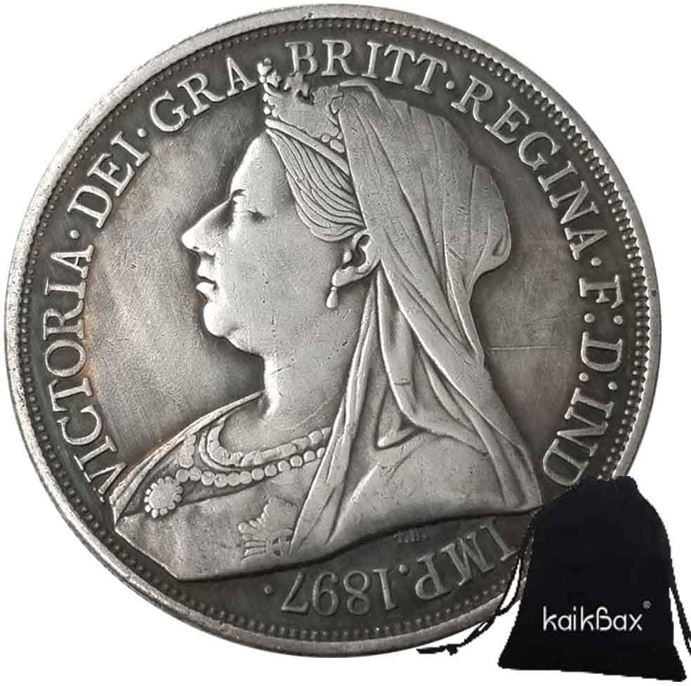 YunBest 1897 Antique UK Coin - Victoria Queen Coin - YunBest 1897 Antique UK Coin - Victoria Queen Coin - Antique UK Lucky Coin - Commemorative Coins - Discover the History + KaiKBax Bag